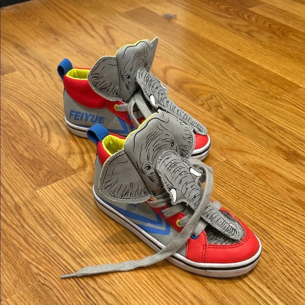 Feiyue Kids Sneakers - Red and Gray Elephant Design